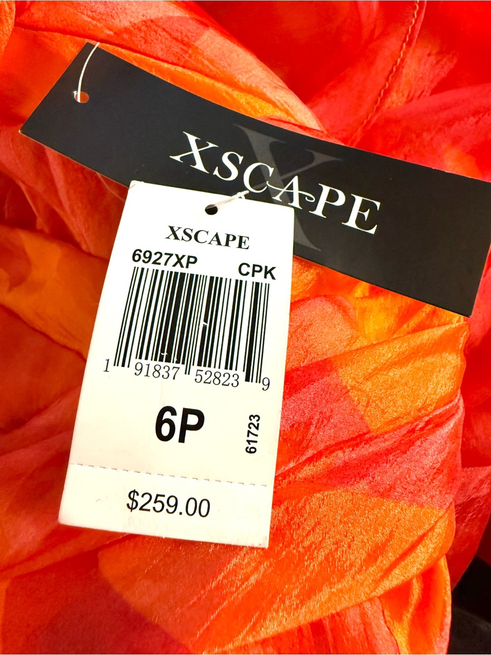 Xscape Organza Floral V-Neck Short Sleeve Ruffle A-Line Midi Dress Pink Orange - Picture 4 of 7